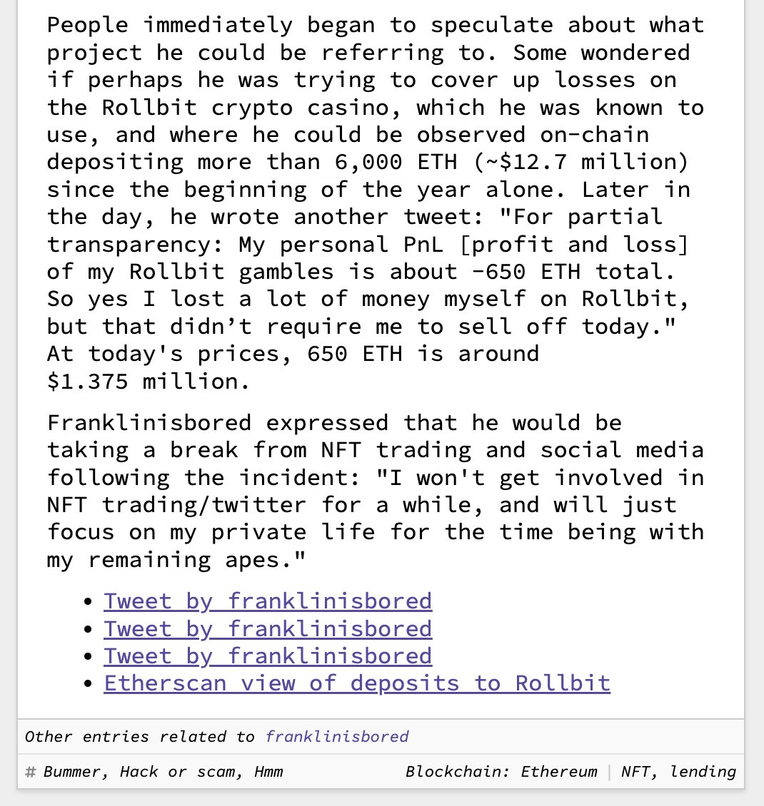 web3isgreat's tweet photo. NFT collector Franklin claims to have been scammed for 2,000 ETH ($4.2 million)

April 13, 2023
https://t.co/RkGIm2uVCd https://t.co/8gh0iiNard