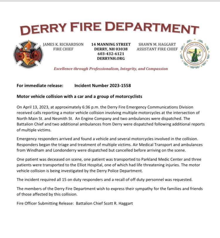 Press Release- Motor Vehicle Accident April 13, 2023.