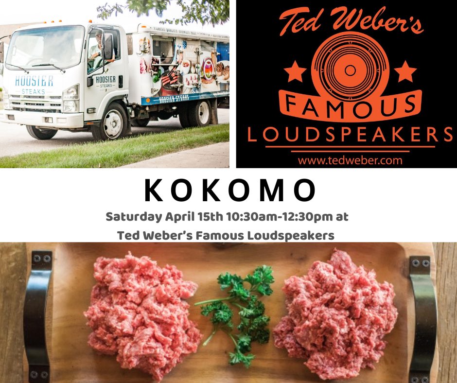 KOKOMO - The Hoosier Steaks truck will be parked in a *NEW* Location this Saturday April 15th from 10:30 am-12:30 pm at <a href="/weberspeakers/">Weber Speakers</a> in Kokomo.  Located at 405 E Southway Blvd.  We are excited to be at this great location, thank you Weber Speakers! Come shop the truck!