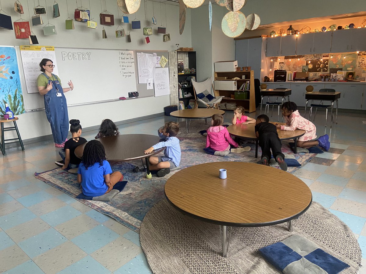 LiteracyLambert's tweet photo. What makes a rainy morning better?  Poetry, first graders, and a passionate teacher!!! @discobirmingham is doing some powerful work in AL schools by challenging students to think creatively.  Partnership with DISCO=critical thinkers 🪩📝 https://t.co/i5hUStDU5p