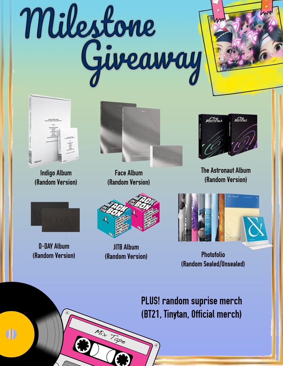 katchTaebear's tweet photo. ✨Milestone Appreciation Giveaway✨

RULES: 
🌱 1 winner 
🌱 Like &amp; RT
🌱 Win 3 item of your choice below 

— for followers only 
Worldwide
Ends 5/27

More info ⬇️ https://t.co/LI355Q9mr3