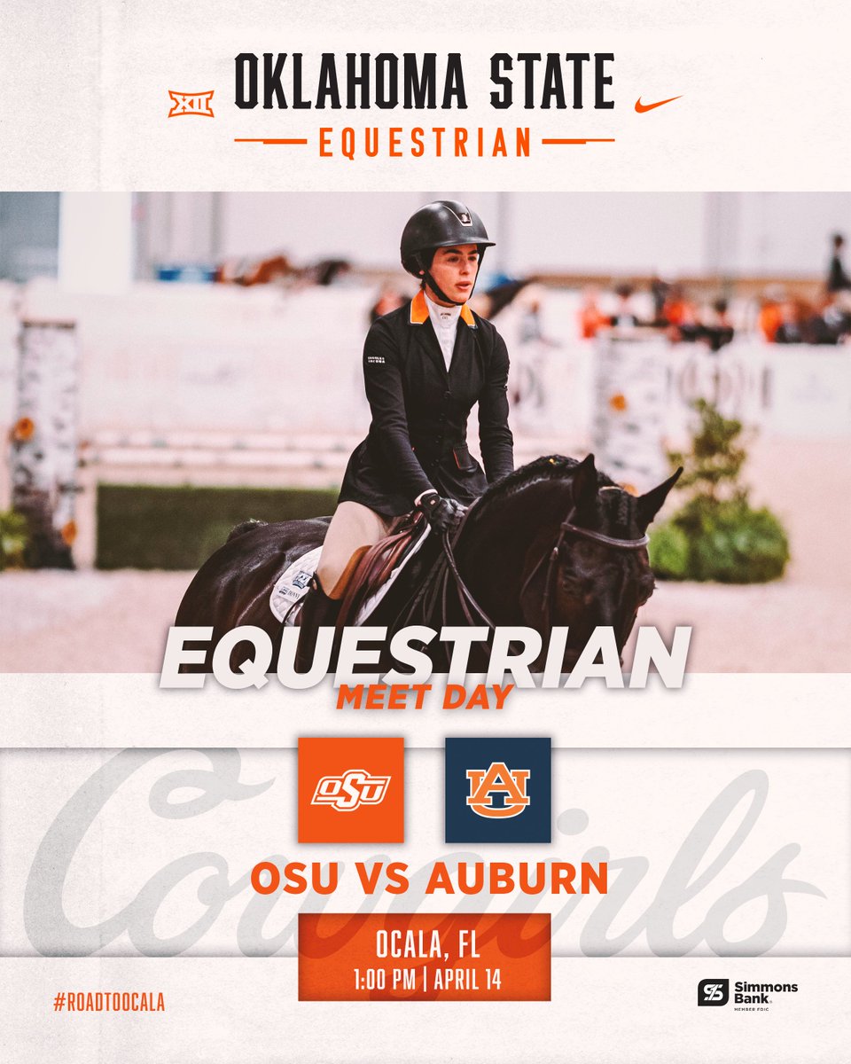 OSUEquestrian's tweet photo. One step closer. 

🆚 Auburn  
📍 World Equestrian Center (Ocala, FL) 
⏰ 1 p.m. CT 
📺 H&amp;C+ 
📊 https://t.co/mZP1Z33teY… 

#RoadToOcala | @simmons_bank https://t.co/IA2zzGUn3R