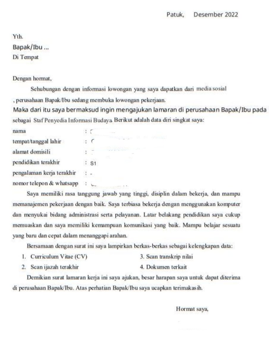 worksfess's tweet photo. Work! Aku bukan hr, lagi cari content creator trs ngeliat lamaran kyk gini tu sedih banget😣 jangan gitu ya temen2, minimal ada niatnya buat bikin surat lamaran yg sesuai https://t.co/boVloecs7a