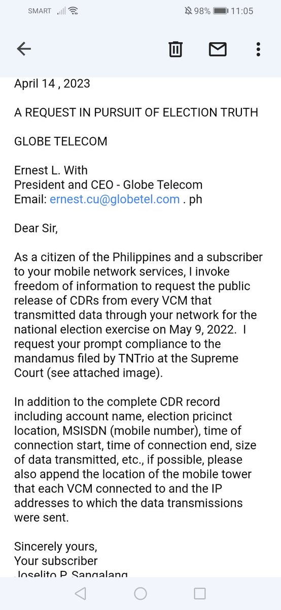 jpsangs's tweet photo. Lahat po ng Telcos padalhan natin ng email of request https://t.co/lVPJ1QJC2g