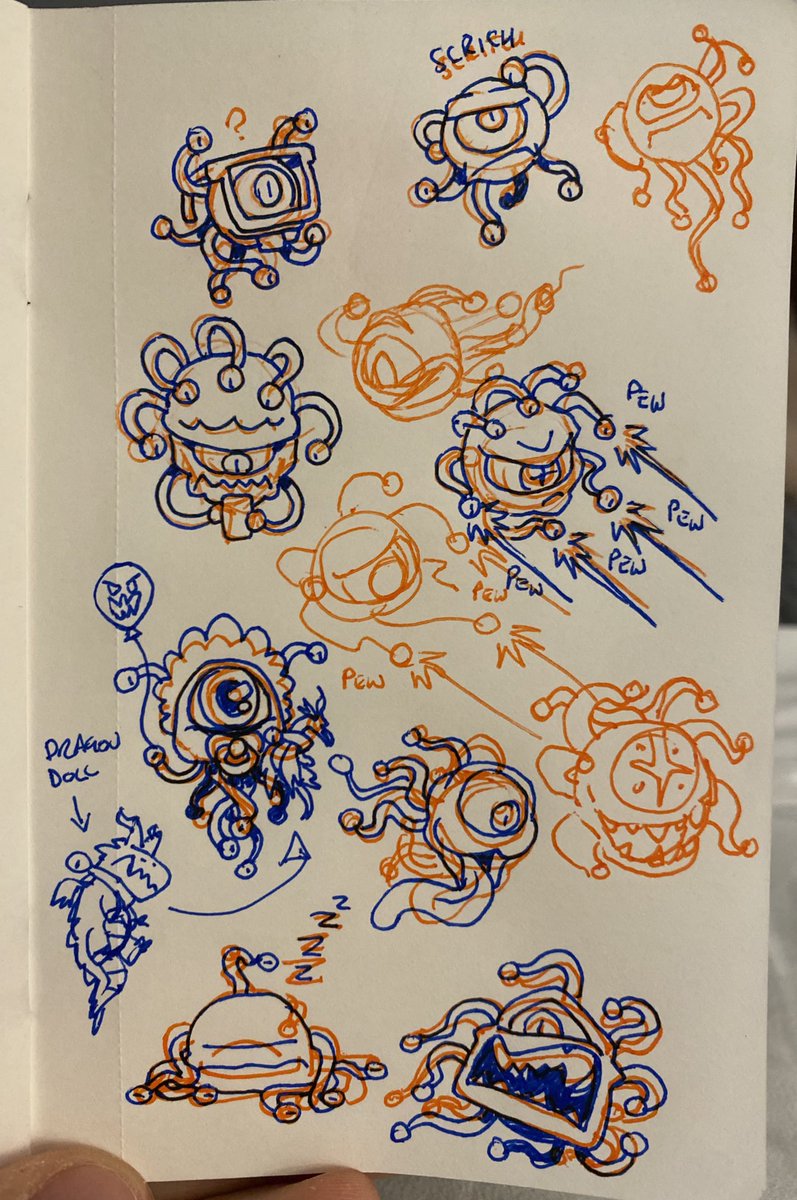 ChrisWhartonArt's tweet photo. I’m doodling little #beholders doing stilly stuff for fun. Who knows what may come of it! Oh, the possibilities MUAHAHAHA!!!! #ttrpgfunny #monsterdoodles #dnd #justforfun https://t.co/GCnnngu0qF