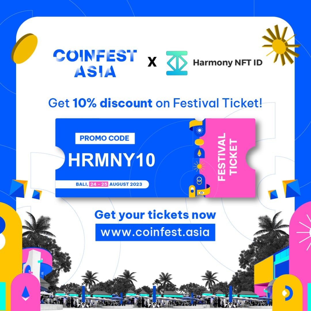 HarmonyNFT_ID's tweet image. Harmony NFT ID is Coinfest Asia 2023&apos;s official community partner!

Attend the immersive Web3 festival where industry leaders and early adopters get real in web3 use cases.

Get your tickets at coinfest.asia and use our special promo code to get 10% off!

#Web3Festival
