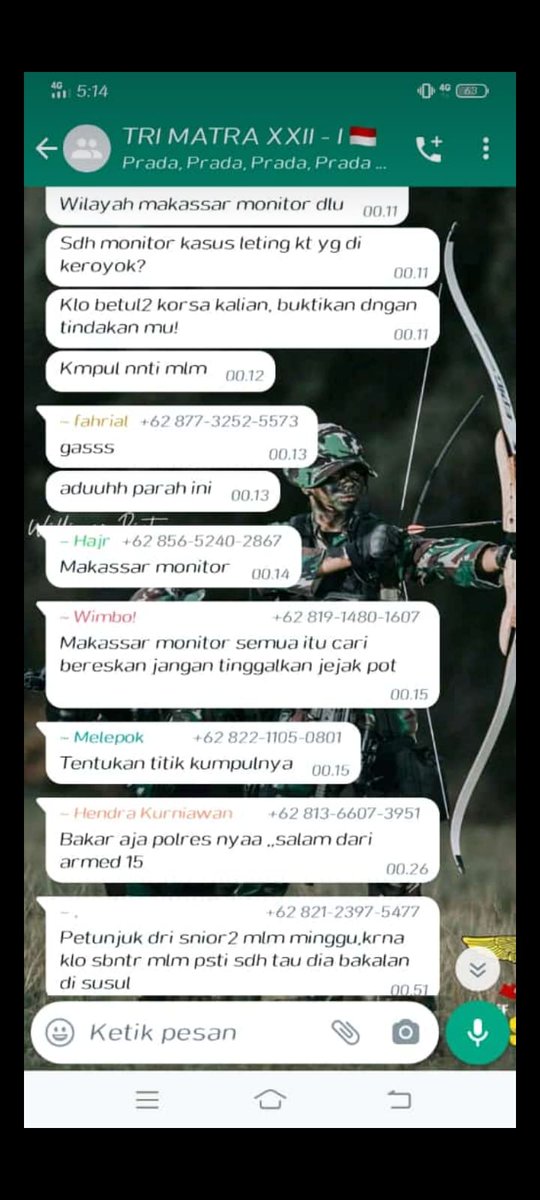 OmKugar's tweet photo. viral percakapan para oknum ang. TNI di Makassar untuk menyerang polisi di WA https://t.co/DUguIOIOyW