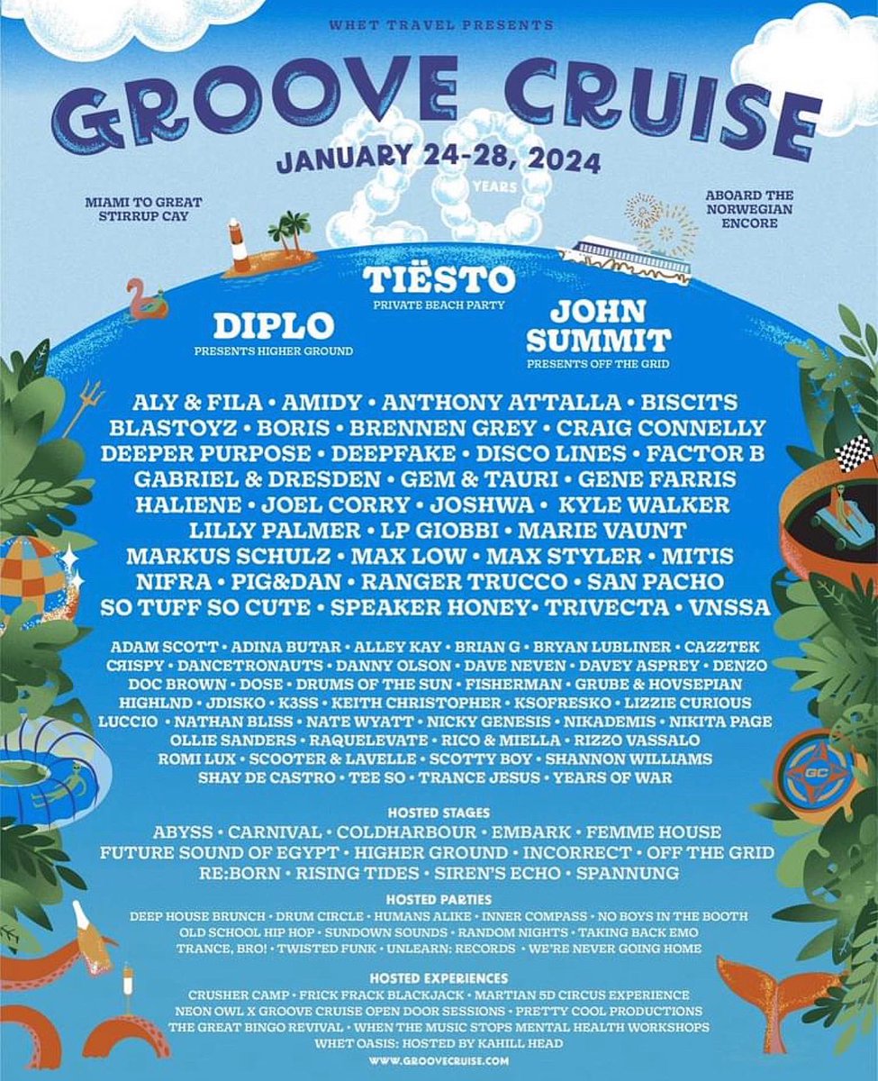 20 years in the making 🛳️ 🎉 

@groovecruise Miami Jan 24-28 2024 

@dancetronauts on board 💃🏼🪩🕺 

groovecruise.com 

#groovecruise #edm #musicfestival #housemusic #techhouse #imonaboat #dancetronauts #diplo #johnsummit #tiesto #miami #partyboat #boatsandhoes