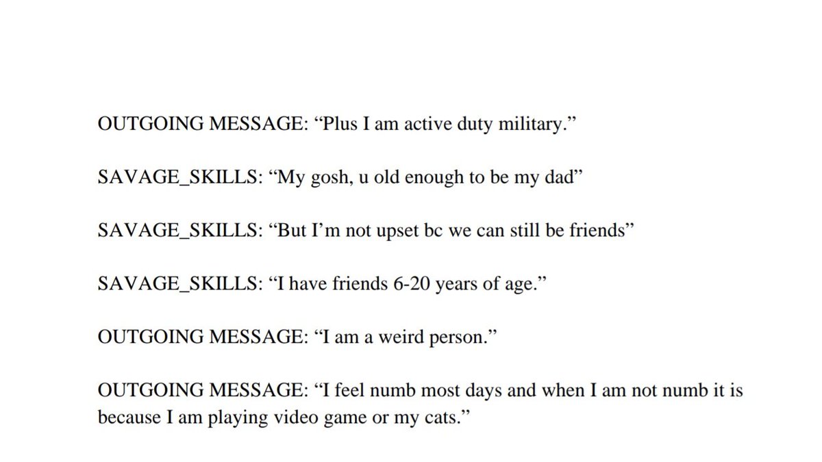 stevanzetti's tweet image. In addition to occasionally racist messages suggesting Daniel Perry, the man Governor Greg Abbott wants to pardon, was fantasizing about shooting protesters, there are some where he is chatting with underage youth. 

"No nudes until you're old enough," Perry wrote in one message.