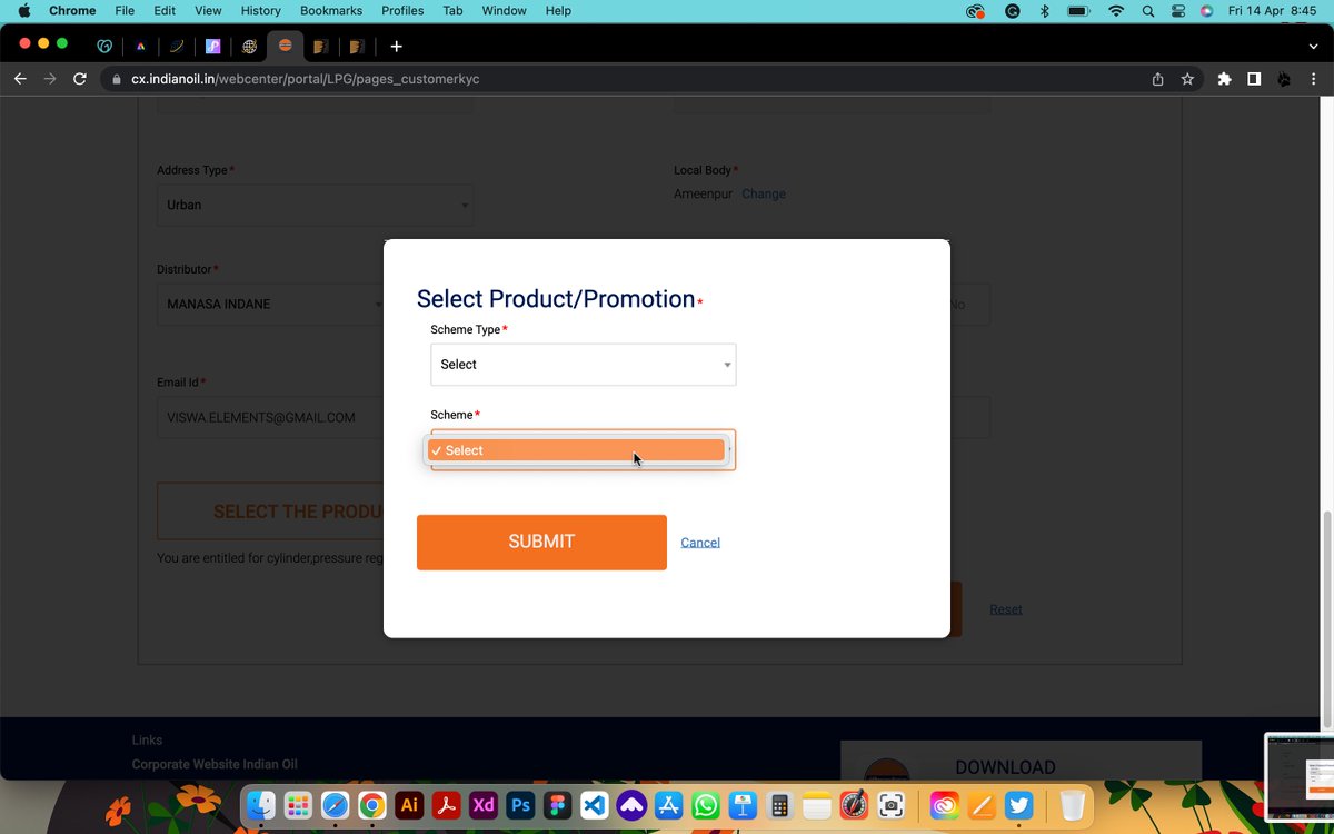 ViswaPrathap4's tweet photo. @MoPNG_eSeva I’m trying to register/Submiting my KYC for availing new Gas Connection from IOCL - PFA Image in which an error in  "Select The Products - Dropdown is not working” unless we select the product unable to go to next step/form 02. https://t.co/gjR8U3wE59