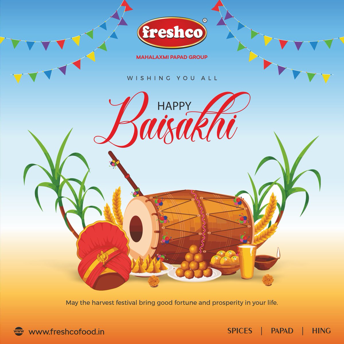 FreshcoFood's tweet photo. May your life be as colourful and vibrant as the festivities of Baisakhi. Have a joyous and prosperous Baisakhi!

#Baisakhi #Baisakhi2023 #baisakhifestival #Wishes #Goodness #festivevibe #newseason😍 #Farmers
#FreshcoFoodWorld #Freshco #Spices #Papad #Hing https://t.co/41R1fWbkiZ