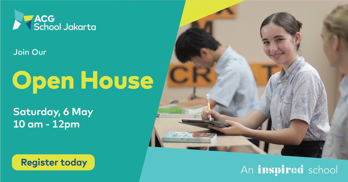 ACGJakarta's tweet photo. Join us for our Open House on May 6th from 10am-12pm!⁣ Prospective  parents are invited to explore our beautiful campus through student-led tours and to meet our talented faculty and leadership team. https://t.co/eLoVEREbKL https://t.co/3hDMddgswc