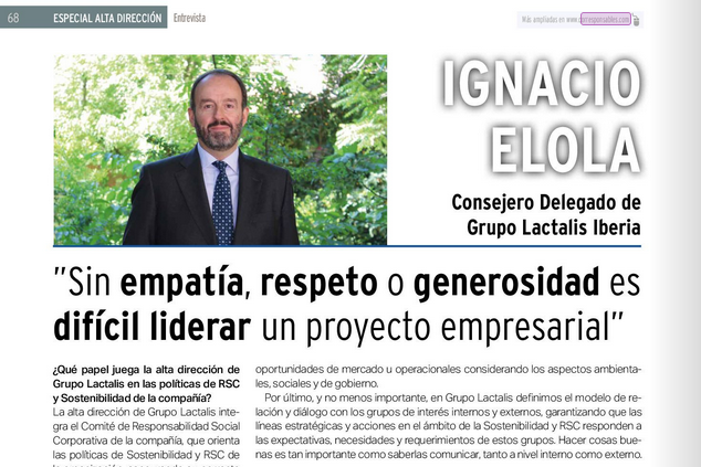 Corresponsables's tweet photo. "Usamos nuestras webs, reuniones y encuentros y evaluaciones para #comunicarnos con los grupos de interés". Entrevista a @ignacioelolazar, Consejero Delegado de @lactalis_es, para la #revistaCorresponsables71 👉 https://t.co/eRB4qICA9V https://t.co/3EYB8w6oMS