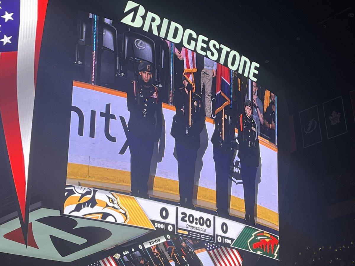 paynejt's tweet photo. @stewartscreekhs SCHS JROTC Color Guard performing again at Predators game. Great night with a victory in OT#HawkStrong https://t.co/Ks49TYLw57