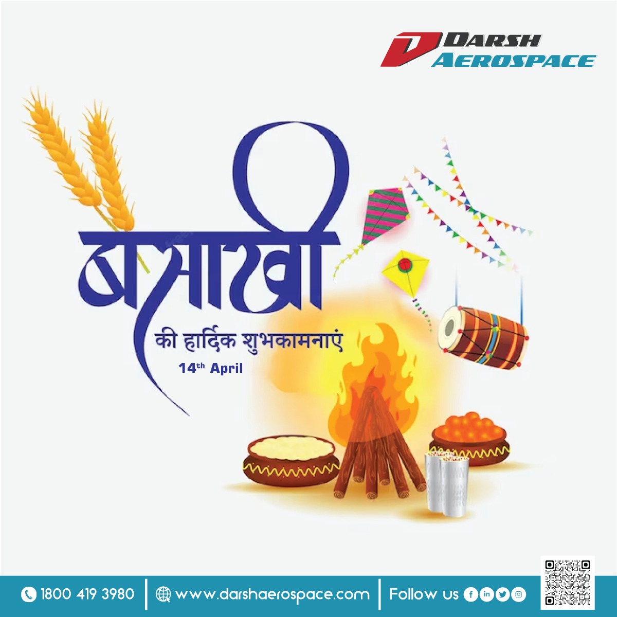 DarshAerospace's tweet photo. Happy Baisakhi everyone! May this festival bring joy, prosperity and new beginnings for you and your loved ones. Let's celebrate the harvest season and the spirit of unity and togetherness. #Baisakhi #Baisakhi2023  #Unity #Joy #Prosperity https://t.co/DjECMzZOH2