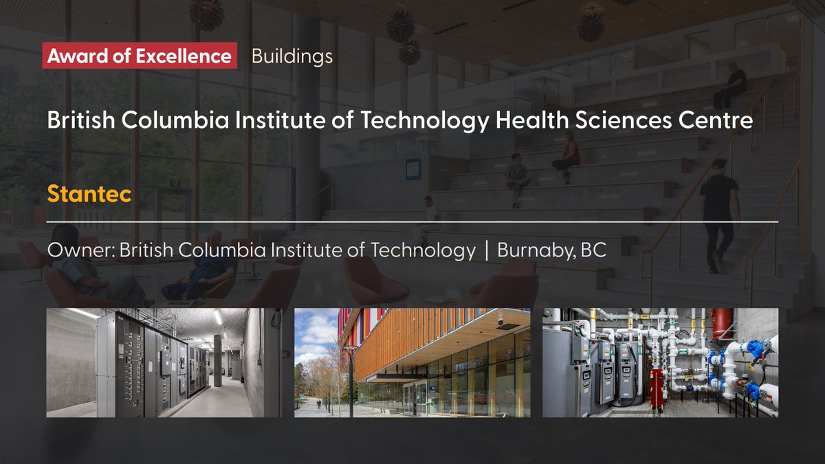 Congratulations to @Stantec for being awarded the 🏆 Award of Excellence in the 🏢 BUILDINGS category of the #acecbcAwards for Engineering Excellence! British Columbia Institute of Technology Health Sciences Centre acecbcawards.com/2023-awards/20… #acecbcCommunity #acecbc