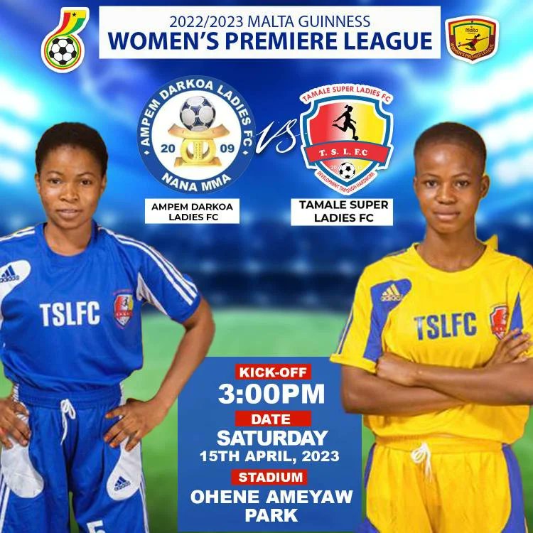 ||• MATCH DAY 16 •||
  •WE GO AGAIN•

⛳ Away
🆚 Ampem Darkwoa ladies 
🏟️Ohene Ameyaw Park
📅 Saturday,15th April 2023
🧭3pm

#tamale_super_ladies | #WeAreHereToStay
💛❤️🤍💙

#MGWPL | #MD16
#SheDidThat | #BringBackTheLove
#betway