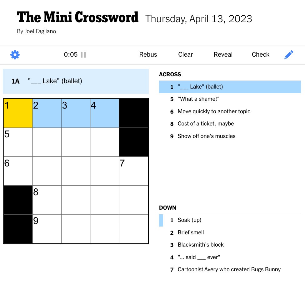 The New York Times on Twitter: "How quickly can you solve today's Mini ...