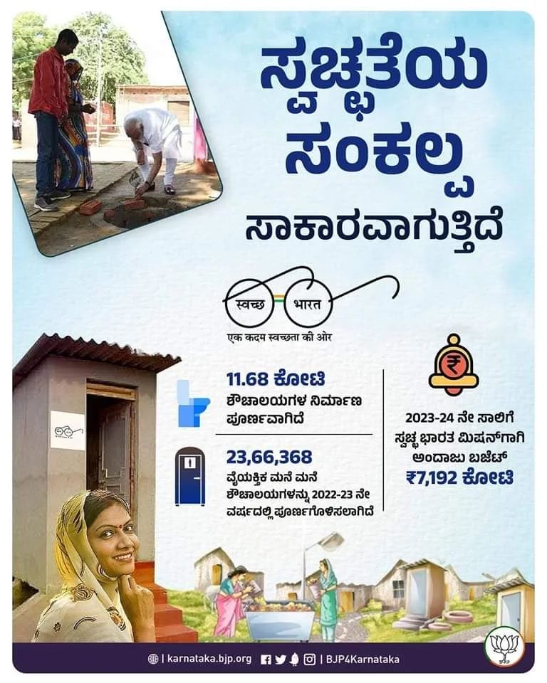 MLNARAYANAIAS's tweet photo. ಮೋದಿ ಸರ್ಕಾರವು ಸ್ವಚ್ಛತೆಯ ಸಂಕಲ್ಪದೊಂದಿಗೆ ಪ್ರಾರಂಭಿಸಿದ ಸ್ವಚ್ಛ ಭಾರತ್‌ ಮಿಷನ್‌ ಅಡಿ ಇದುವರೆಗೆ 11.68 ಕೋಟಿ ಶೌಚಾಲಯಗಳನ್ನು ನಿರ್ಮಿಸಲಾಗಿದೆ.

#BJPYeBharavase #SwachhBharat #BJP #bjpkarnataka https://t.co/uPt6PHfz9n