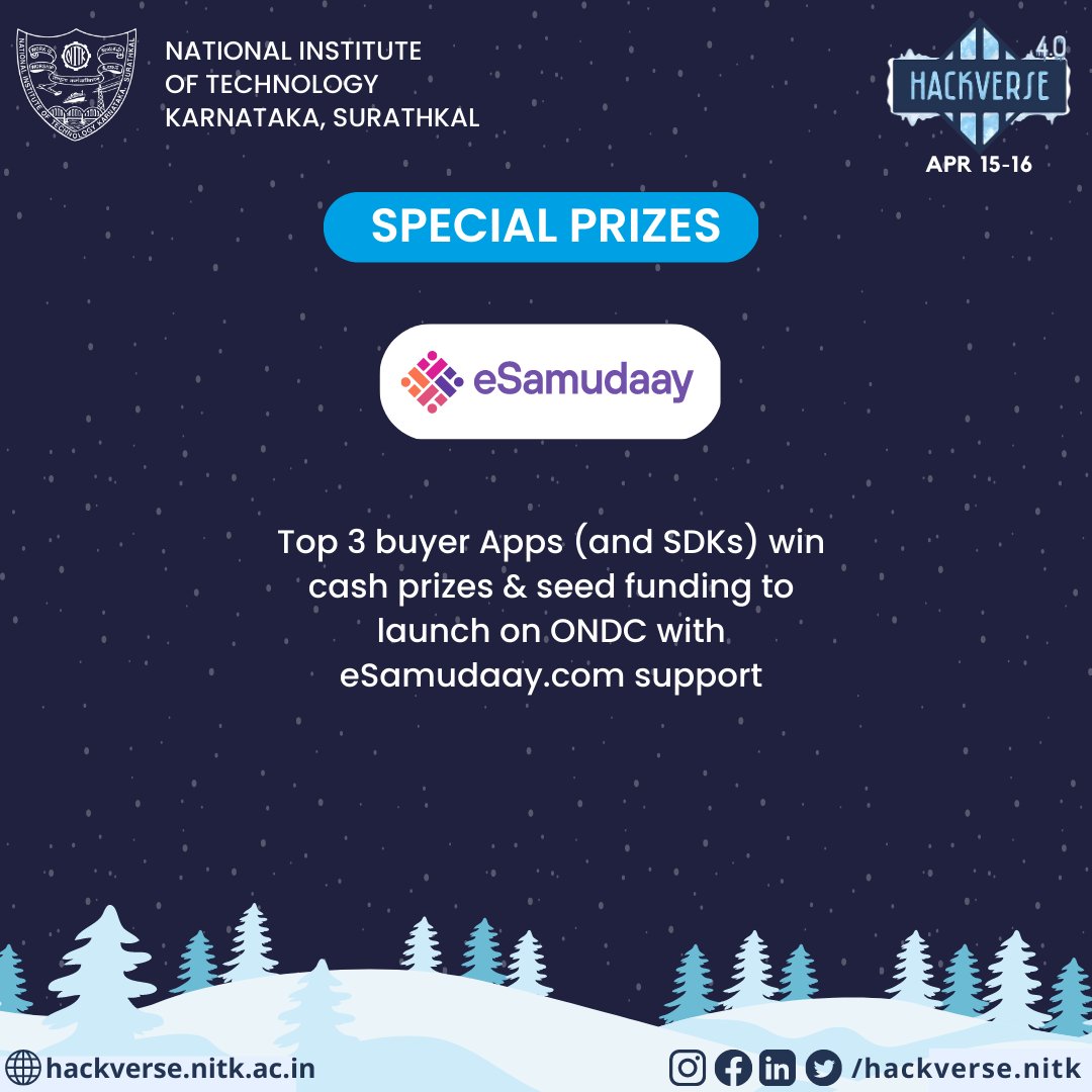 hackversenitk's tweet image. ❄️Hackathon Alert ❄️
We&apos;re excited to announce the release of our Special Prizes for HackVerse 4.0!

Don&apos;t miss out on the chance to win big by bringing your coolest ideas to life.

Check out all the Special Prizes in detail here: hackverse.nitk.ac.in