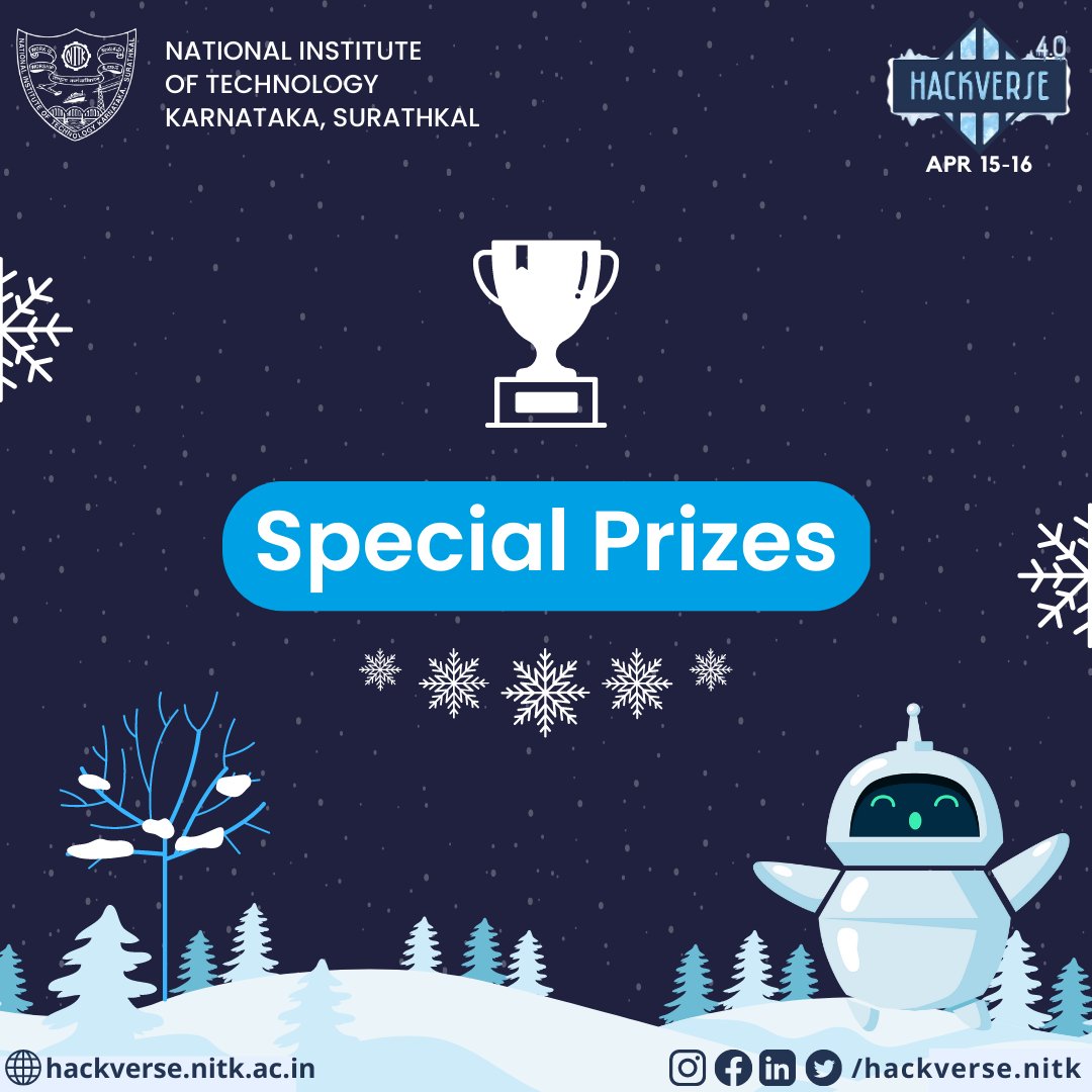 hackversenitk's tweet image. ❄️Hackathon Alert ❄️
We&apos;re excited to announce the release of our Special Prizes for HackVerse 4.0!

Don&apos;t miss out on the chance to win big by bringing your coolest ideas to life.

Check out all the Special Prizes in detail here: hackverse.nitk.ac.in