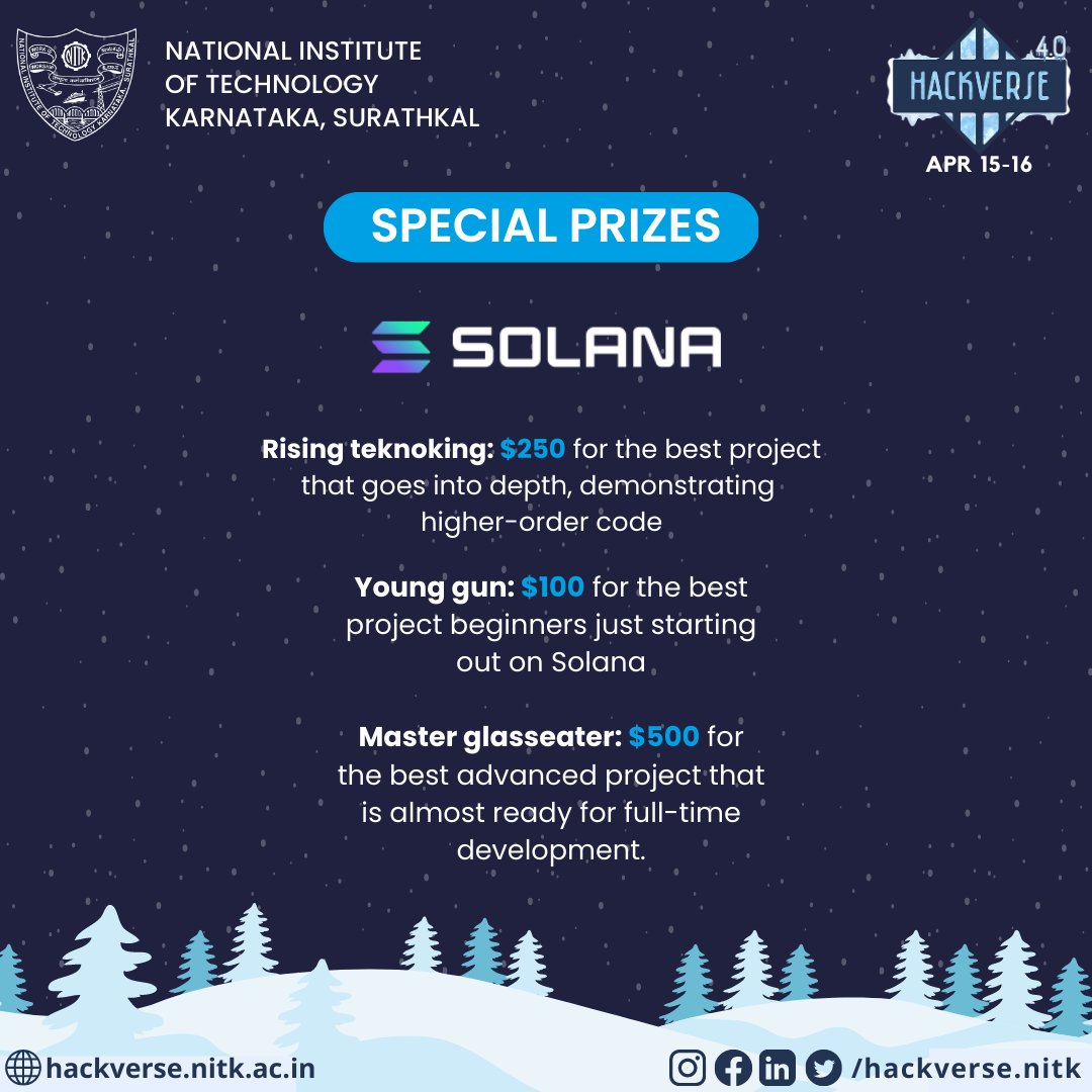 hackversenitk's tweet image. ❄️Hackathon Alert ❄️
We&apos;re excited to announce the release of our Special Prizes for HackVerse 4.0!

Don&apos;t miss out on the chance to win big by bringing your coolest ideas to life.

Check out all the Special Prizes in detail here: hackverse.nitk.ac.in