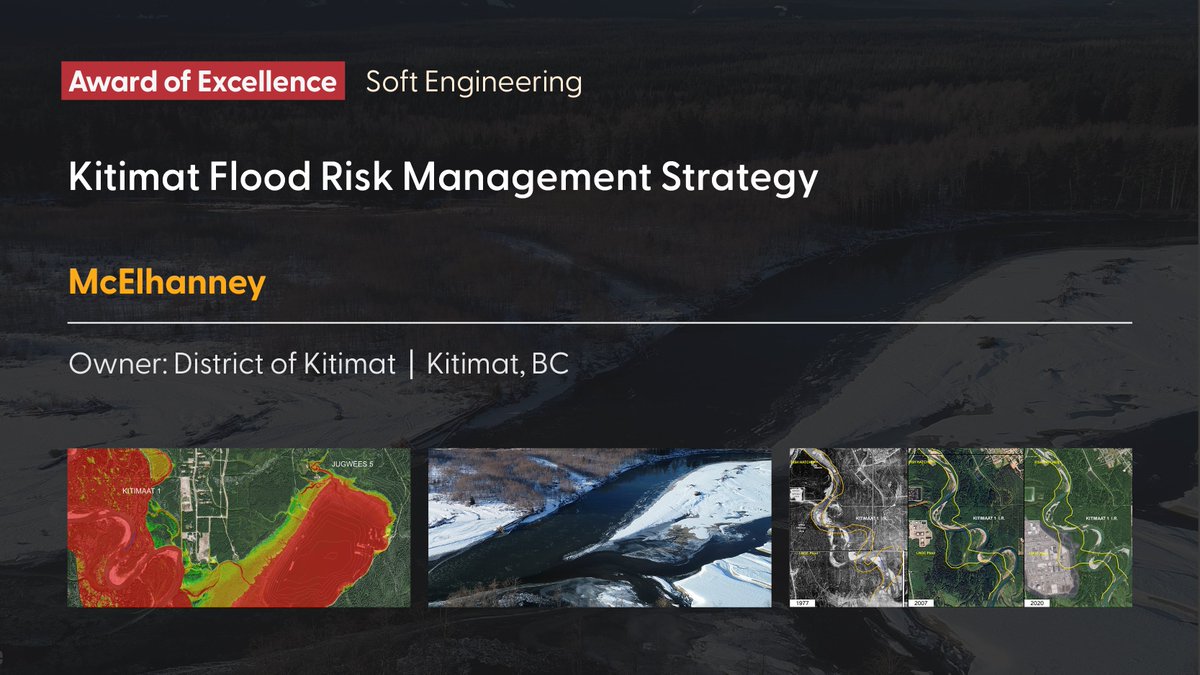 Congratulations to @McElhanney for being awarded the 🏆 Award of Excellence in the 💻 SOFT ENGINEERING category of the #acecbcAwards for Engineering Excellence! Kitimat Flood Risk Management Strategy acecbcawards.com/2023-awards/20… #acecbcCommunity #acecbc