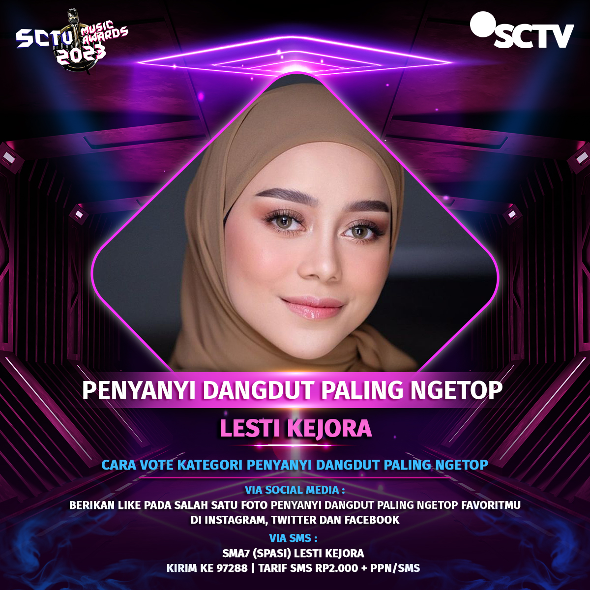 SCTV's tweet photo. Yuk, dukung @Lesti_Jenong_DA untuk memenangkan "Penyanyi Dangdut Paling Ngetop" #SMA2023 dengan cara like postingan ini!

Periode vote: 10 April - 7 Mei 2023, pkl 23.59 WIB.

#VoteSMA2023
#SMA2023Lesti 
#SCTVSpesial https://t.co/o2x5ode2yA