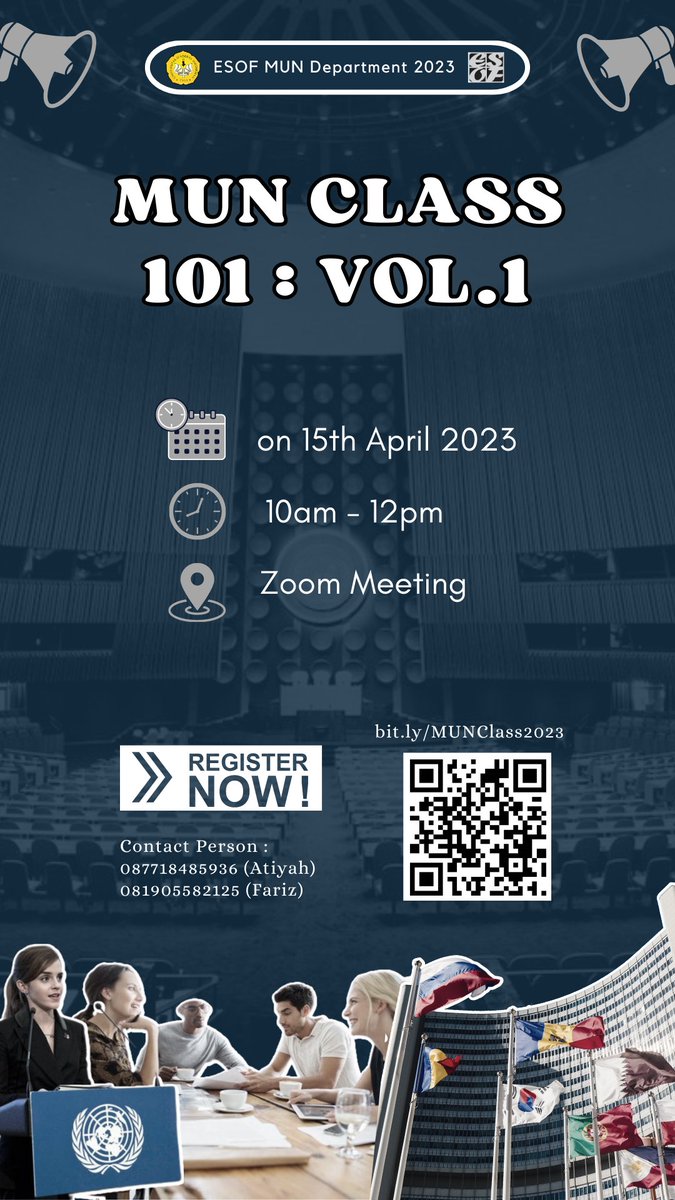 esof_unsoed's tweet photo. Hello, fellas!✨

MUN Department of English Society of FISIP Unsoed is here to announced that our MUN Class is around the cornerrrr!!!🥳🥳

Be ready and make sure that you guys save the date appropriately, ya📌
Date : Saturday, April 15th 2023
Time : 10.00 AM - 12.00 PM https://t.co/DedTg7M25g