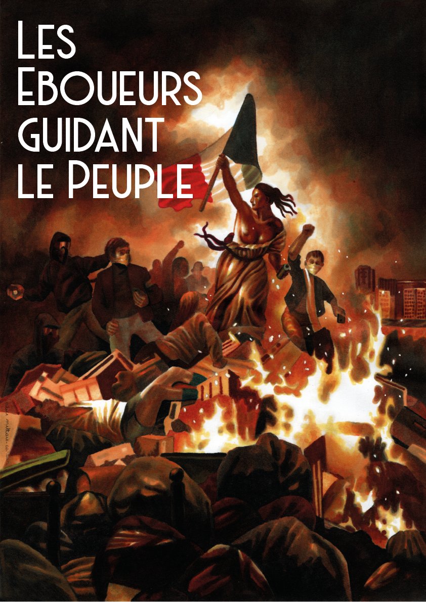 Magnifique visuel d'Alice Mettais mettant en lumière la grève des @eboueursdeparis et d'ailleurs.
14.04.2023 : #Acte2

@FormesDeLuttes
#parispoubelle 
#64AnsCestToujoursNon
#ReformeDesRetraites
#ConseilConstitutionnel #Greve13avril #manif13avril #manif14avril
1/2