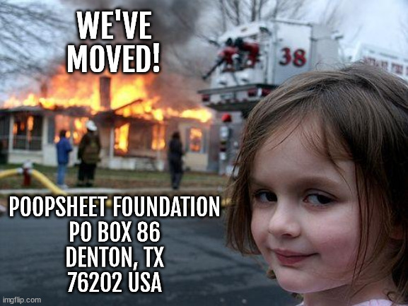 PoopsheetComics's tweet photo. New address for the Poopsheet Foundation! If you've sent something to the old Haslet address, no worries, it'll be forwarded on. Please update your Rolodexes and electronic organizers. Thanks! https://t.co/6VJXLUbkID
