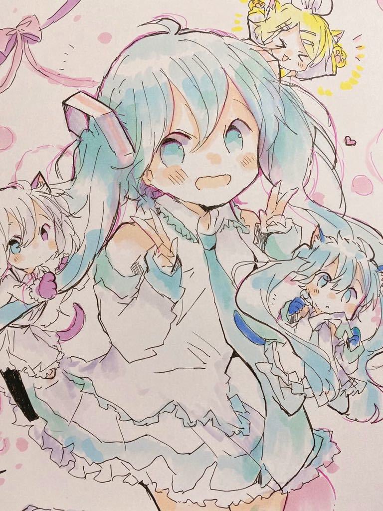 初音ミク ,鏡音リン 「手描きイラスト(大色紙)  」|sakiのイラスト