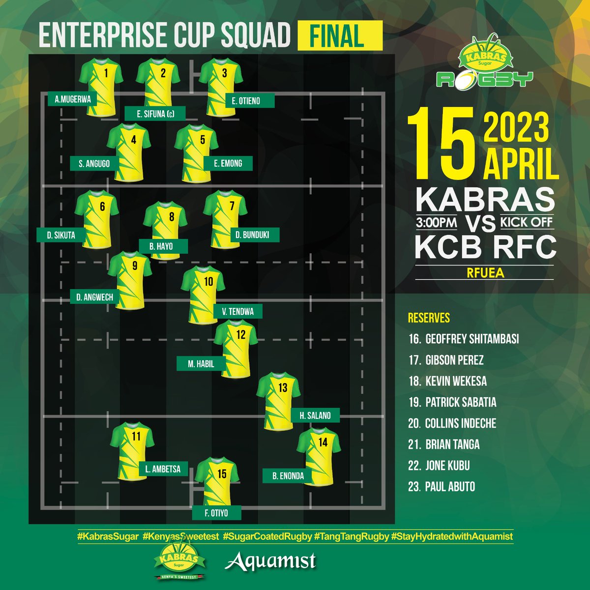 #EnterpriseCup Final set! @kcbrugby 🆚 @RfcKabras... Tupatane pale RFUEA Grounds, Ngong Road we crown a cup champion.