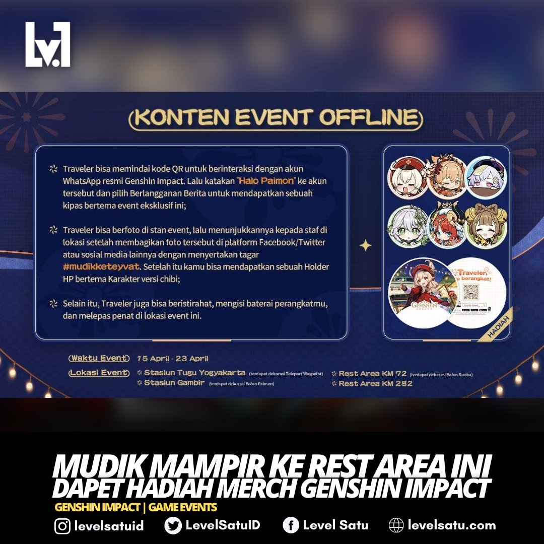 LevelSatuID's tweet photo. “Traveler, Ayo Berangkat” akan dilaksanakan selama tanggal 15-23 April 2023 nanti dengan empat Rest Area bertema Genshin Impact.

Selengkapnya di https://t.co/R6uzYEYbyO

#levelsatu #gamenews #beritagame #aew #akungenshinimpact #alhaitham #animefanart #aratakiitto #childe https://t.co/4CntJn3HDy