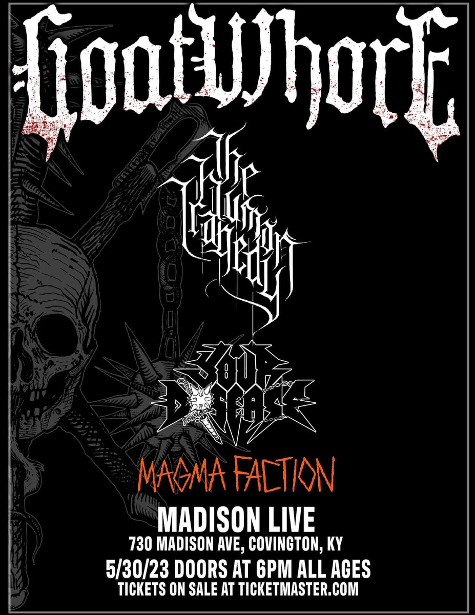 MagmaFaction's tweet photo. Get ready for armageddon, Covington! We're opening for motherfucking GOATWHORE!
#cincinnatithrashmetal #ohiometal #bosshm2 #deathmetal #hm2 #thrashmetal #swedishdeathmetal #hm2cult #transplantproductions #undergroundmetal #bandcamp #ohiothrashmetal #independentartist https://t.co/ficzsC8FxX