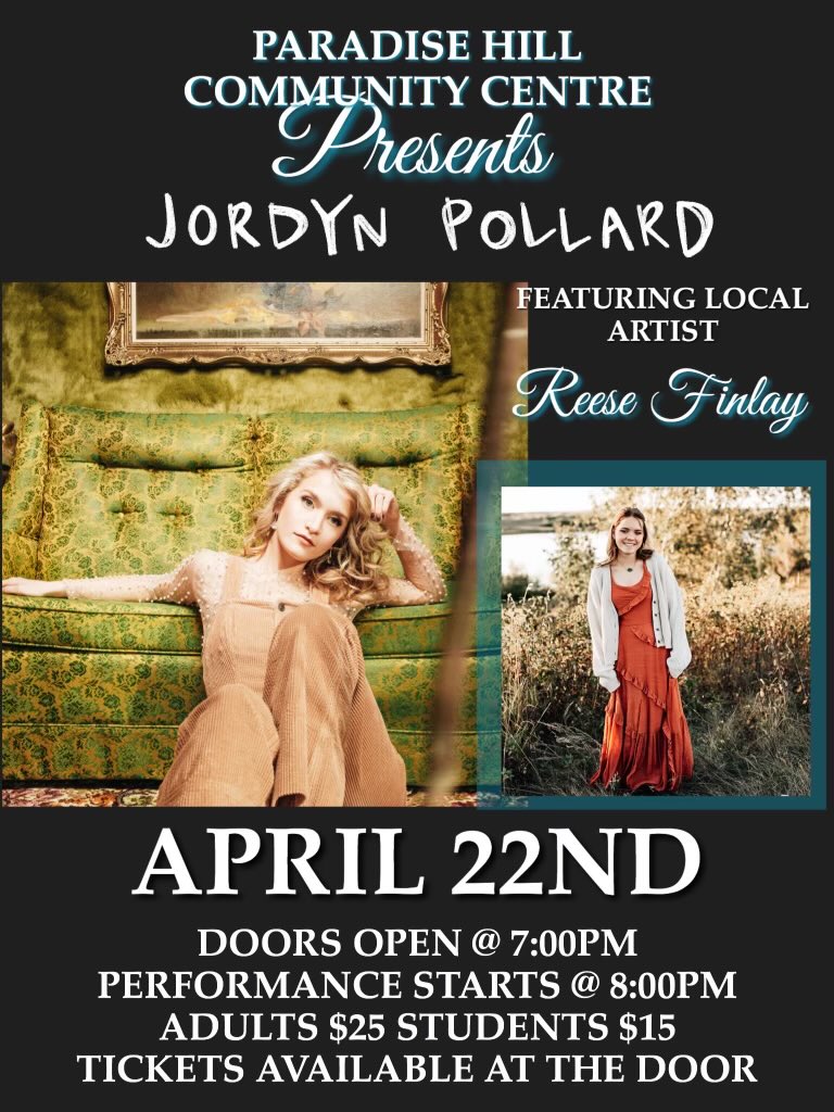 Very happy to announce that Reece Finlay will be opening for ⁦<a href="/JordynPollard1/">Jordyn Pollard</a>⁩ at the PHCC April 22. 

Great opportunity to see these locals on our stage in a intimate setting. 

Tickets $25/15 at the door, kids welcome. 

⁦@RealCountry959⁩ ⁦<a href="/HeatherKlages/">Heather Klages</a>⁩