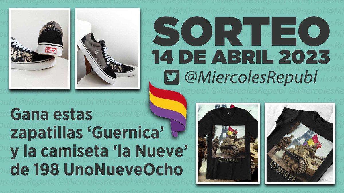 MiercolesRepubl's tweet photo. Para participar:

🔴 Retuitea este tuit
🟡 Sigue a @198_es y a @MiercolesRepubl
🟣 Tuitea o retuitea en favor de la República

El lunes 17 de abril de 2023 por la tarde se dará a conocer el ganador o ganadora. Incluye envío para España.

¡Salud y República! 
#LaRepúblicaVive https://t.co/b08ZTHUe06