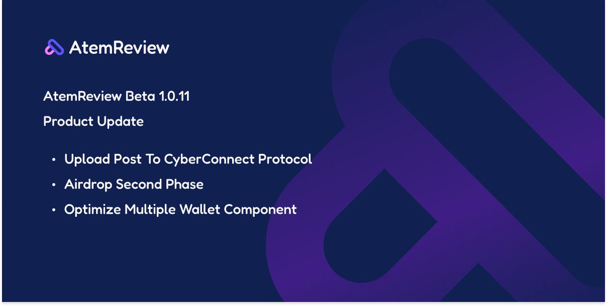 📷Check out Atem Network this week's product updates 

✅Upload Post to CyberConnect protocol
✅Airdrop second phase
✅Optimize multiple wallet component

#atem #CyberConnect #Airdrop