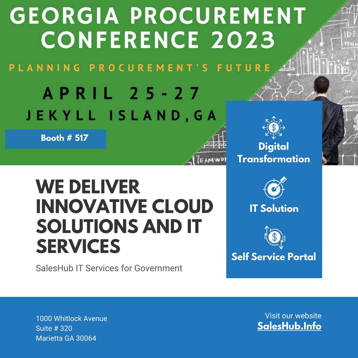 Unlock the power of IT innovation with us at the Georgia Procurement Conference on April 24-25 in Jekyll Island, Florida. Meet our experts at booth 517 and explore the latest solutions that can take your business to new heights. Join us now! <a href="/GeorgiaDOAS/">Georgia DOAS</a> 
#GPC2023 #Salesforce #US