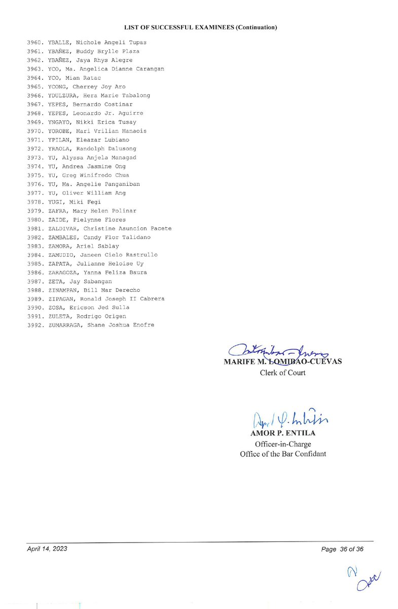 SCPh_PIO's tweet photo. 2022 Bar Examinations - List of Successful Examinees #GetThatBar2022 #Bar2022 (9/9) https://t.co/rWJVIZQZwk