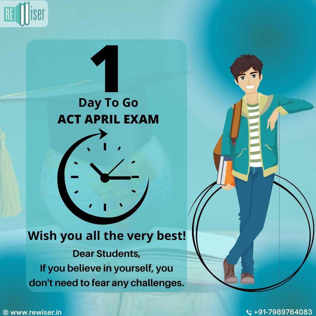 _ReWiser's tweet photo. Wishing all the very best to all those appearing for the ACT!

Know that you're going to do great! Do your best &amp; believe in yourself. For all the ReWiserians, our guidance, support &amp; expertise may reflect in your test results.

#rewiser #actprep #actexam #actclass #bestofluck https://t.co/wjYiq9MRcX