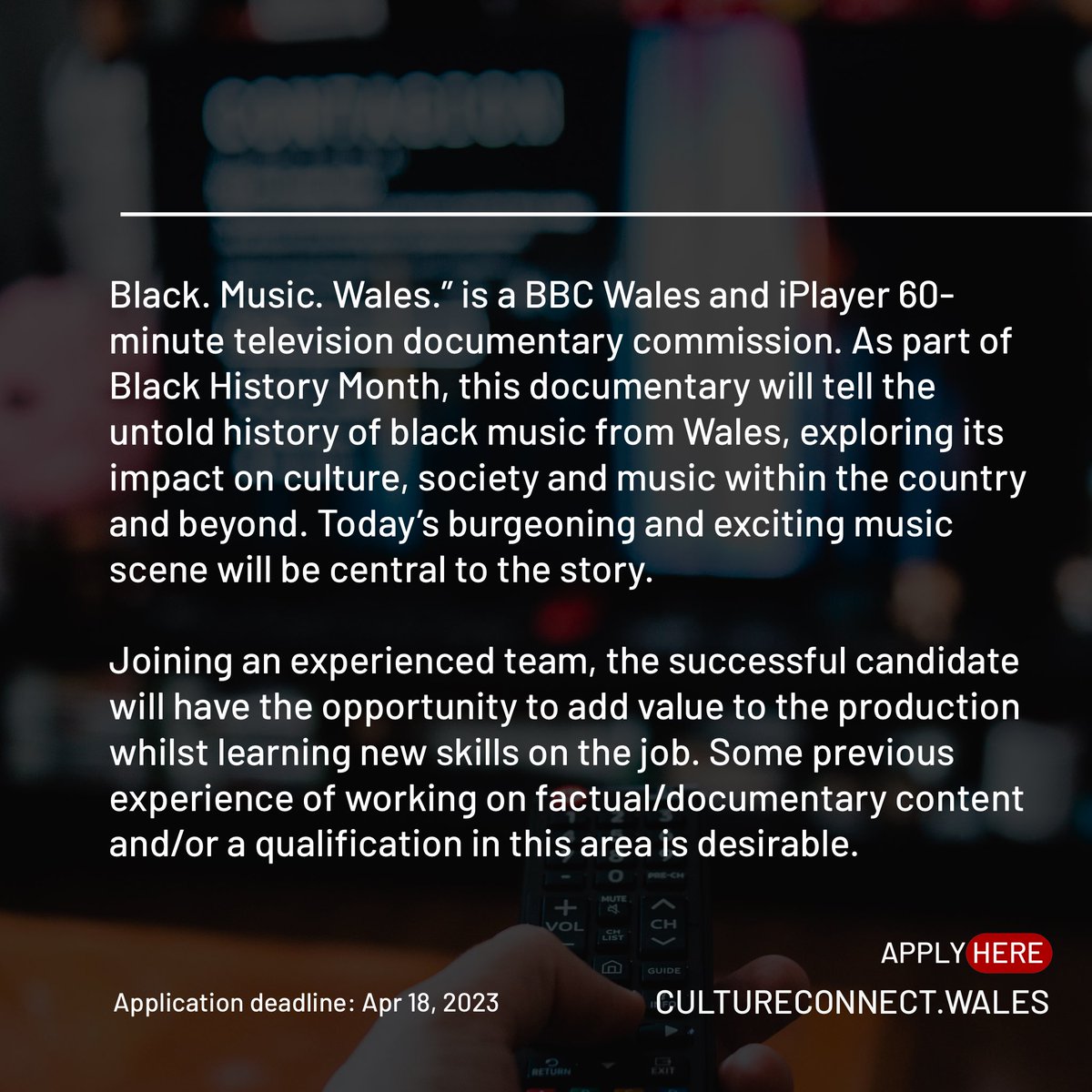 ReflectCulture's tweet photo. New job alert 🚨 🚨🚨🚨🚨🚨 

Register on our website to apply for these jobs. Stay connected with Culture connect Wales. 

https://t.co/xlTMXLDy95

#filmandtv #casting #filmwales #walestv #walesonline #filmjobsuk #filmcamera #job https://t.co/frVByc7M4W