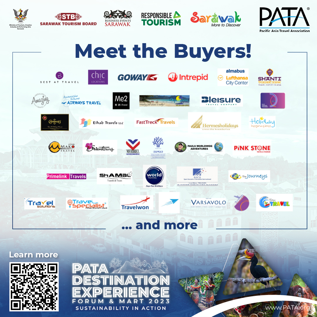 PATA_HQ's tweet photo. Become a seller at #PDFM2023!

June 21-23: Meet these buyers from 54 organisations in 17 destinations to expand the reach of your #AdventureTravel products to within &amp; beyond Asia Pacific! 

Register now: https://t.co/zO5SHGHOPd

#PATA #SarawakMoretoDiscover https://t.co/HHQ6q97FQs