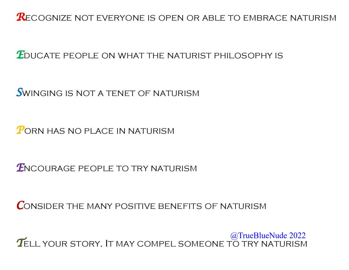 We believe everyone can benefit from wholesome, non-sexual #naturism and its positive aspects. However, there are some who will never embrace or understand it for various reasons; cultural, religious, family, work, etc. A key element to me in the #naturist philosophy is #Respect.