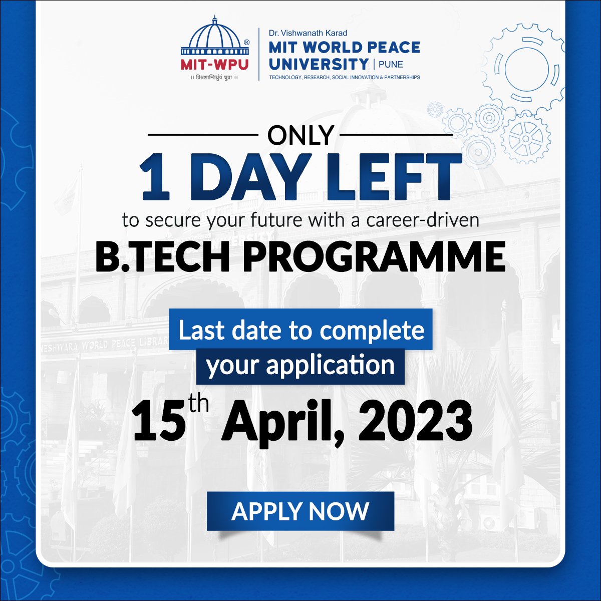 vidyavision_com's tweet photo. Only 1 Day Left to secure your future with a career-driven https://t.co/75bWtDbXyb Programme. Last date to complete your application is 15th April 2023.
Apply Now: https://t.co/si9wqJ9NFn
#MITWPU #MITWorldPeaceUniversity #MIT #MITMBA #MITPune https://t.co/NPO0Nvpy3l