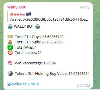 0xSleuth_'s tweet photo. 2/
Let's talk about how this project works.
The main core of this project is the telegram bot that scans wallets to determine if they are profitable or not. This is currently free for the community to use. https://t.co/pt0MycBQc2