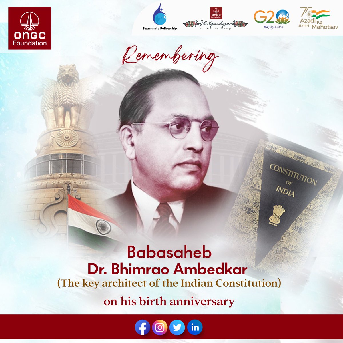 “Cultivation of mind should be the ultimate aim of human existence.” - #DrBhimRaoAmbedkar.

#ONGCFoundation remembers the architect of the Indian Constitution Bharat Ratna Dr. BR Ambedkar on his birth anniversary.