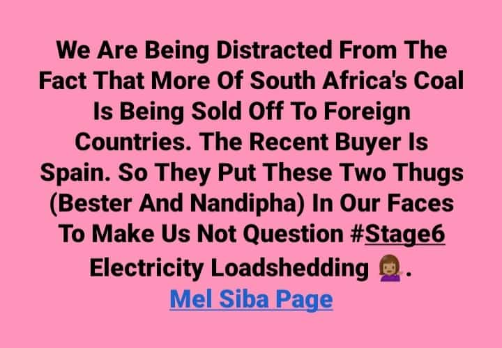 MelSibaPage's tweet photo. #LoadsheddingStage6 #Eskom #DrNandiphaMagudumana #ThaboBesterArrested #MinisterOfElectricity #SA_ID #HydePark #Boity #Distraction #VoetskANC https://t.co/9YHeNvjNqb