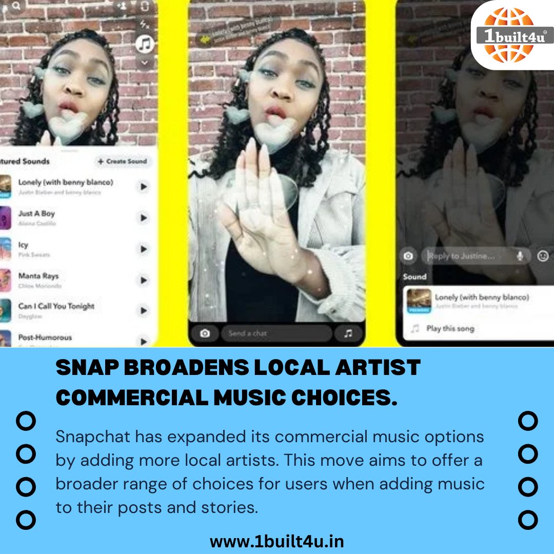 1built4u's tweet photo. Snap broadens local artists' commercial music choices.
#1built4u
#Snapchat
#music
#localartists
#socialmedia
#entertainment
#SnapchatNews
#SnapchatUpdate https://t.co/IzhbhwoYqk