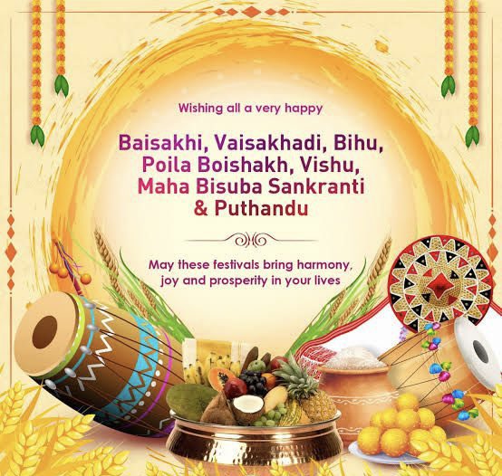 #HappyFestivities 🌟

Warm wishes on the Harvest season to all 🌈

#TamizhPuthandu 
#Vishu 
#Baisakhi 
#BohagBihu 
#PohelaBaisakh 
#MahaBishubaSankranti 
#NabaBarsha

May these festivals usher in peace, happiness and prosperity in lives of everyone 🙏🏻